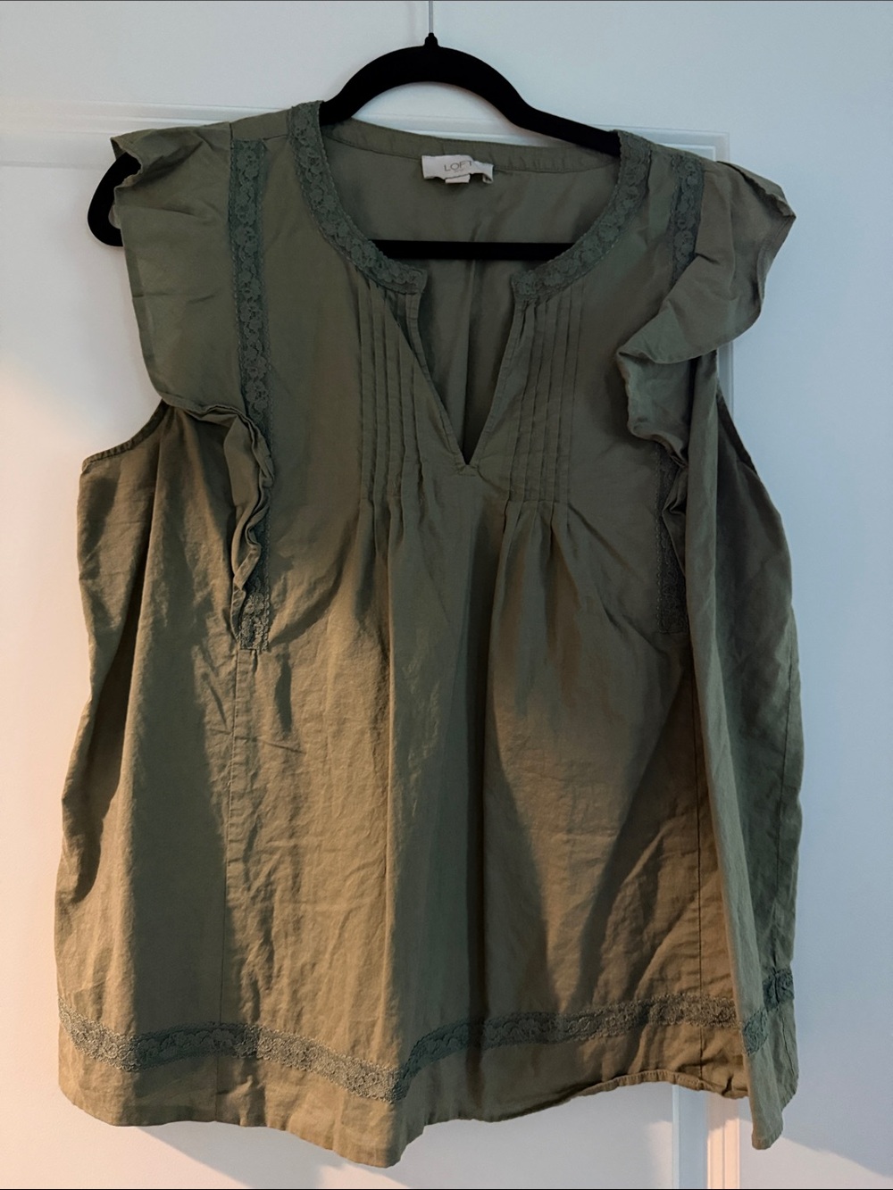 LOFT Olive Green Ruffle Sleeve Blouse